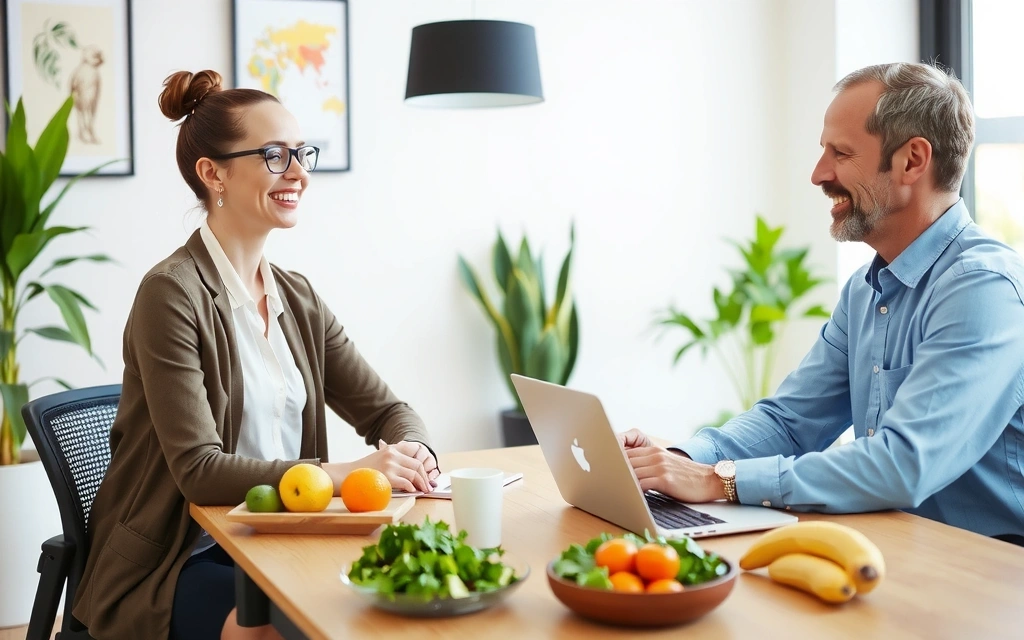 Ernährungsberaterin im Gespräch mit einem Klienten