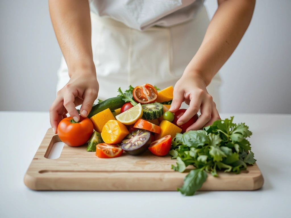 Eine Person bereitet frische, gesunde Lebensmittel zu