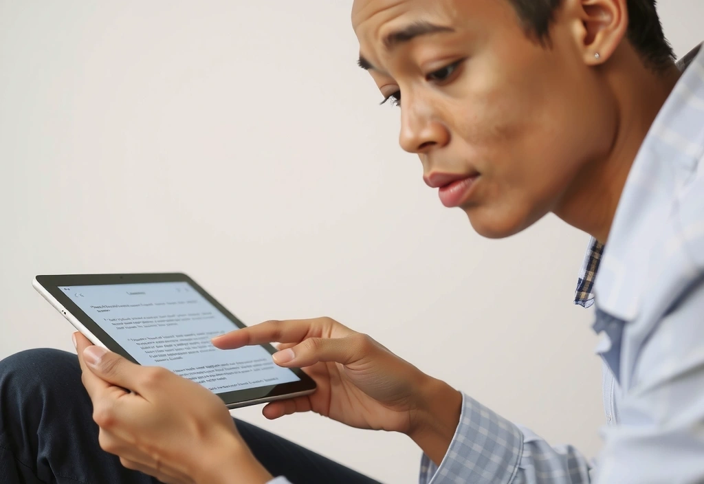 Person liest auf einem Tablet die Allgemeinen Geschäftsbedingungen